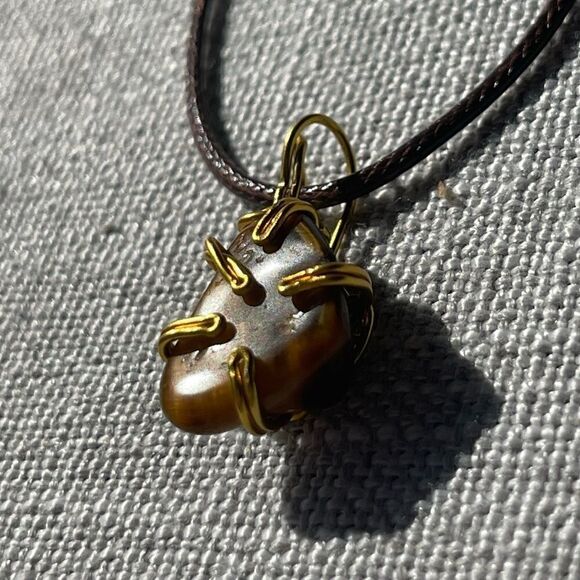 🐅 TIGER’S EYE WIREWRAPPED BOHO PENDANT NECKLACE 🐅 - Picture 8 of 9